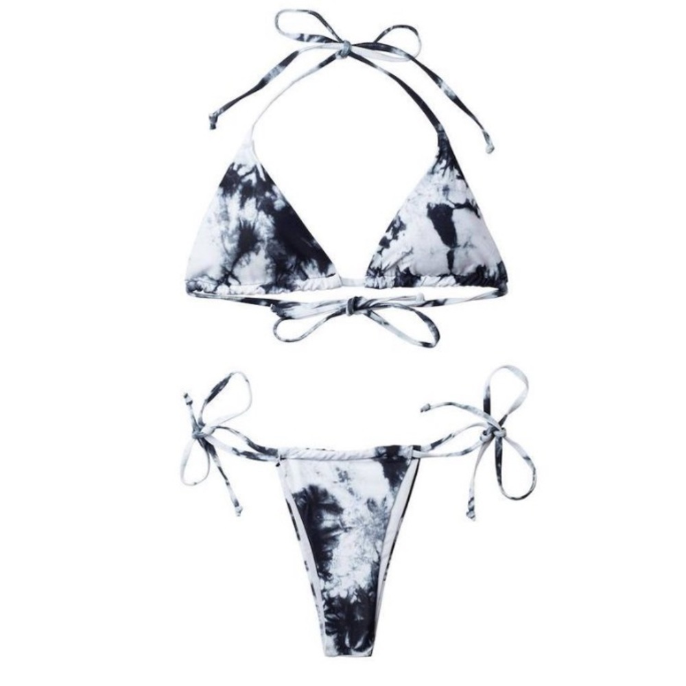 Hobolux Maddie Munson Ta Die For Hobokini String Bikini Small Blk Wht Tie Dye